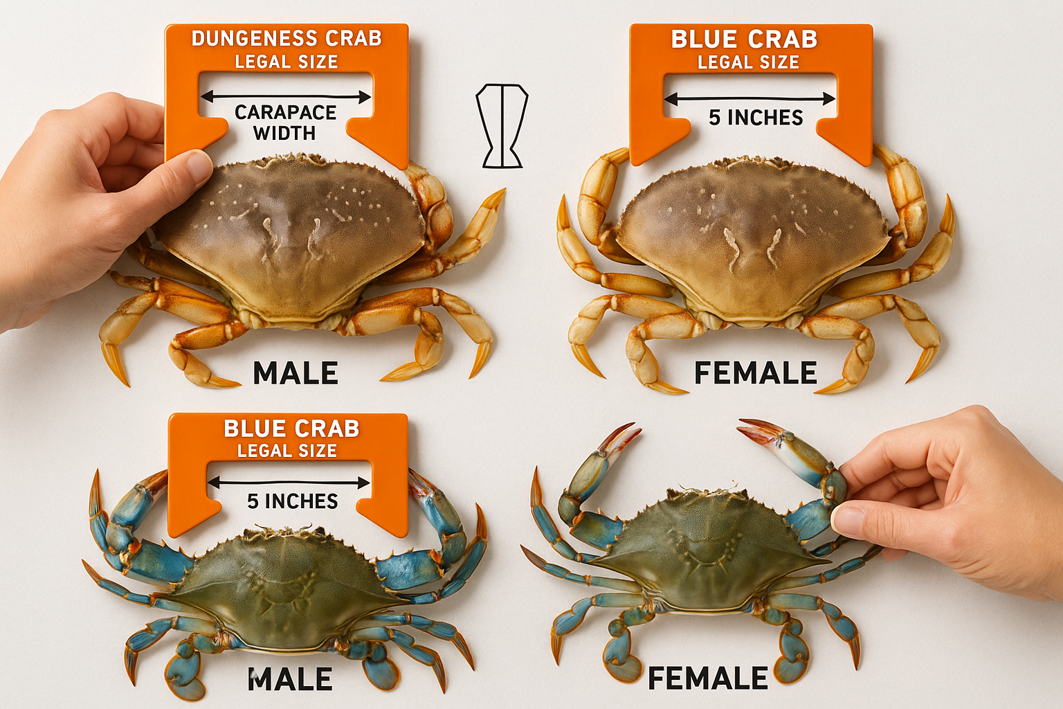 Square 1024x1024 image of fresh Dungeness and blue crabs pr