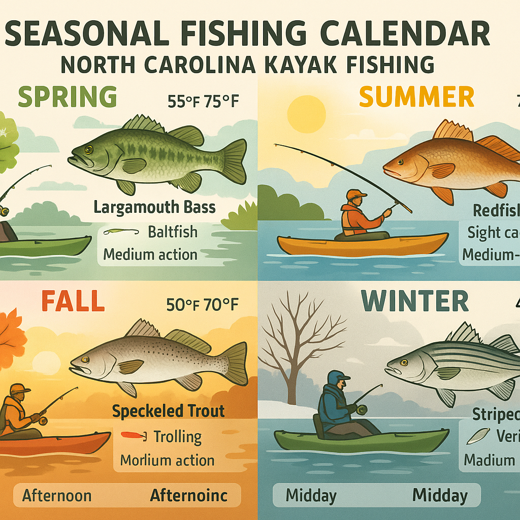 Create an illustration showing the seasonal fishing calenda